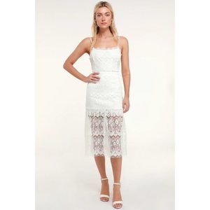 NWT Lulu's Wagner White Eyelash Lace Midi Dress